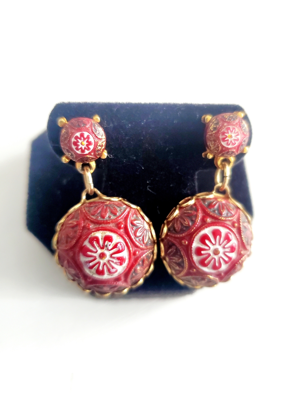 Celebrity NY Moroccan Matrix Enamel Dangle Earrings DeLizza & Elster -VTG 70s